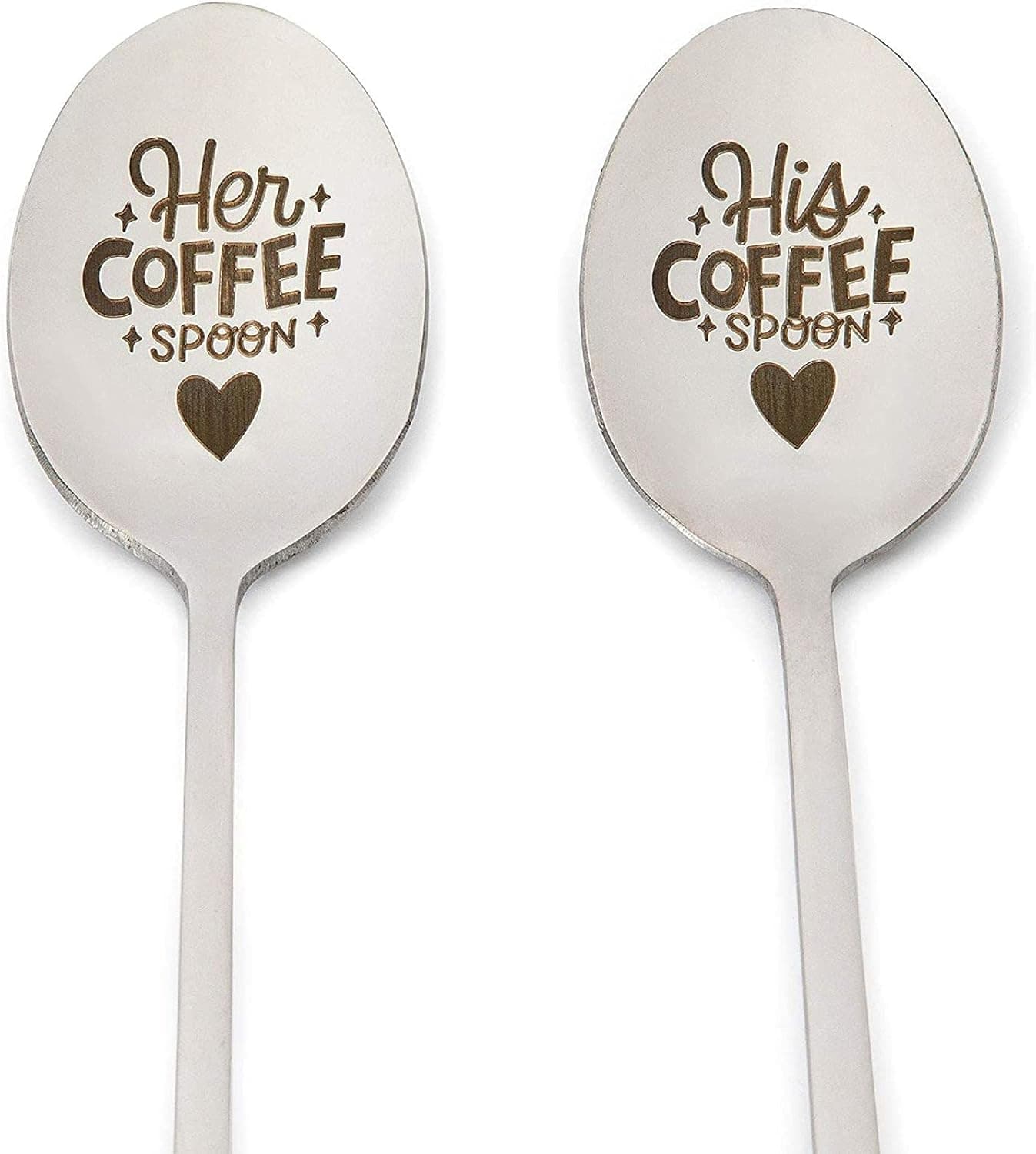 Engraved Spoon Set with Gift Box, His Coffee Spoon, Her Coffee Spoon (7.8 In, 2 Pack)