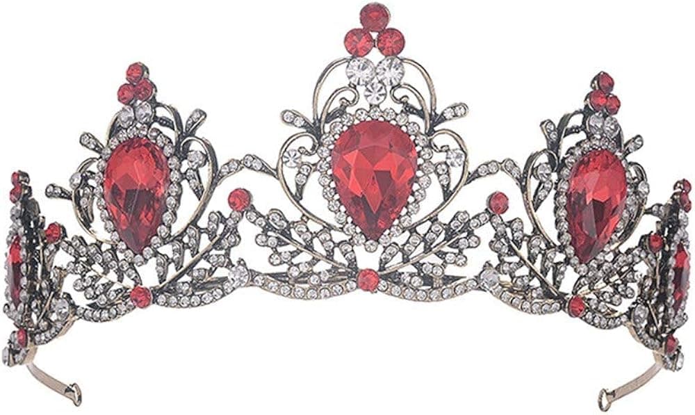 Sunshinesmile Bride Baroque Crown Red Crystal Bridal Tiaras Crown Vintage Hair Accessories Wedding Rhinestone Diadem Pageant Crowns