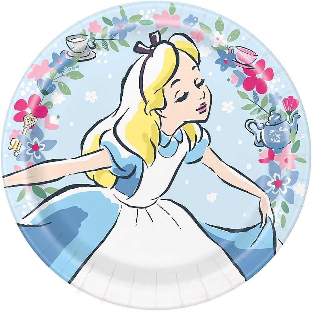 Unique Disney Alice in Wonderland Round Paper Dinner Plates, 9", Multicolor
