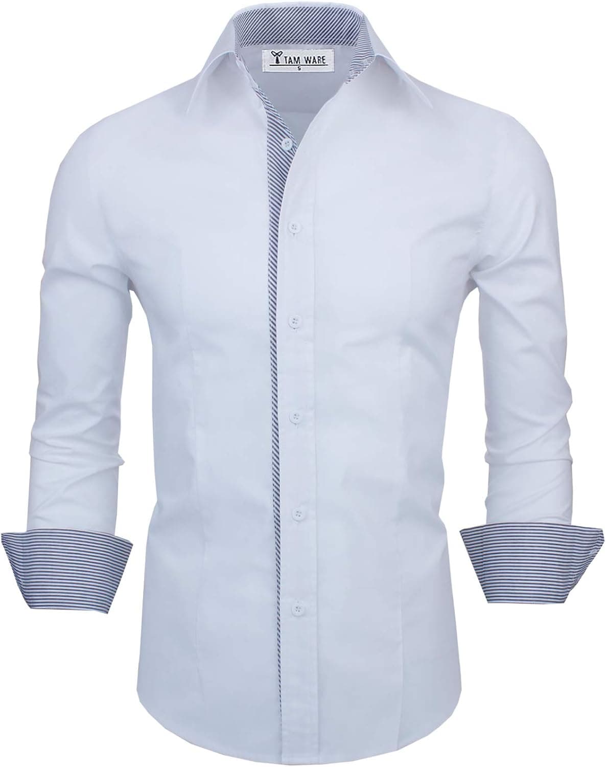 TAM WARE Men Casual Slim Fit Inner Striped Longsleeve Shirt