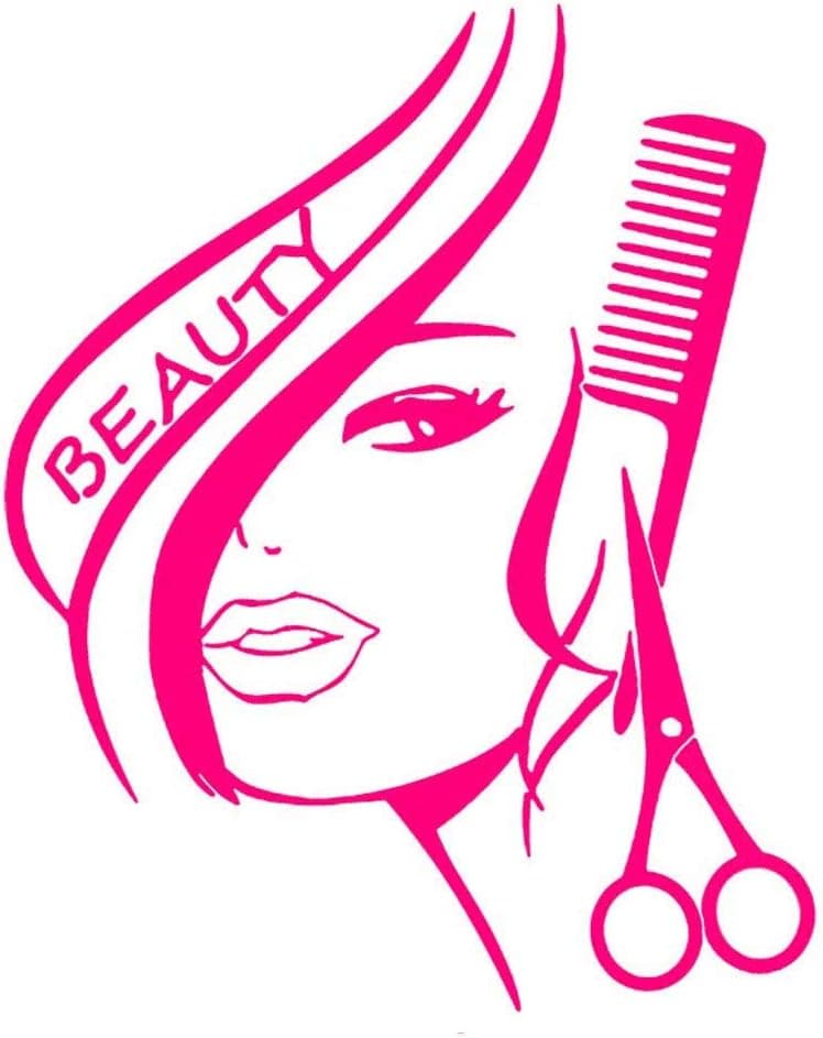 BIBITIME Modern Fashion Beauty Girl Cut Hair with Scissors Comb Barber Shop Wall Decal Window Sticker Hairdressing Salon Creative Personality Vinyl Art Mural (Rose, DIY 22.04" x 28.35")