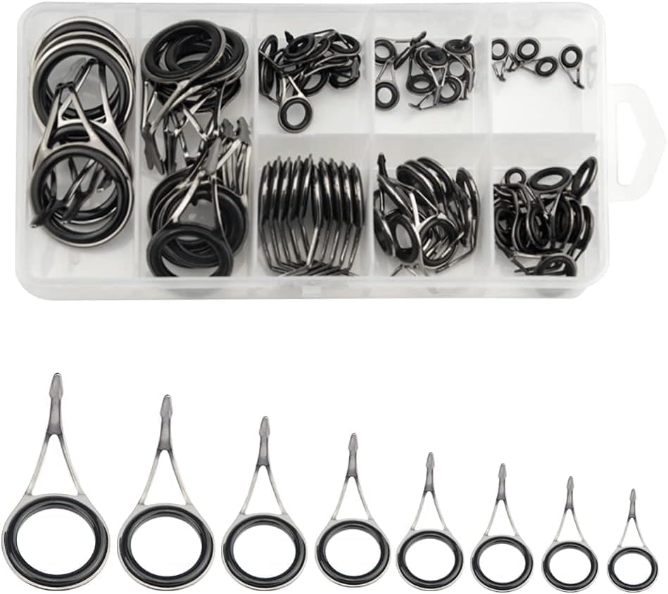 WMYCONGCONG 75 PCS Fishing Rod Guide Ceramics Tips Stainless Steel Carbon Spinning Fishing Rod Guides Spare Parts Repair Kit