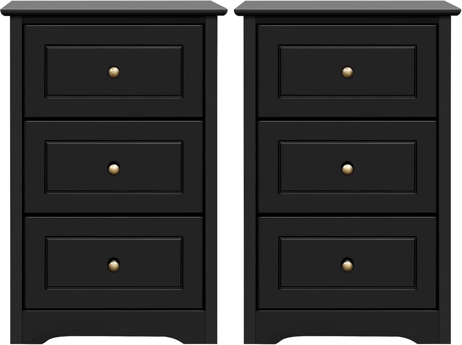Topeakmart 2PCS End Table with 3 Drawers, Sofa Chair Side Storage Table for Living Room Small Space, Black