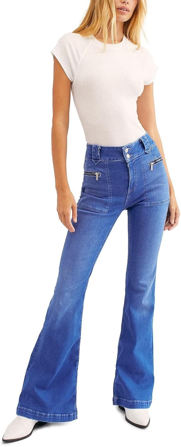 Free People Layla Women's Dark Wash High Waist Wide Leg Flare Jeans