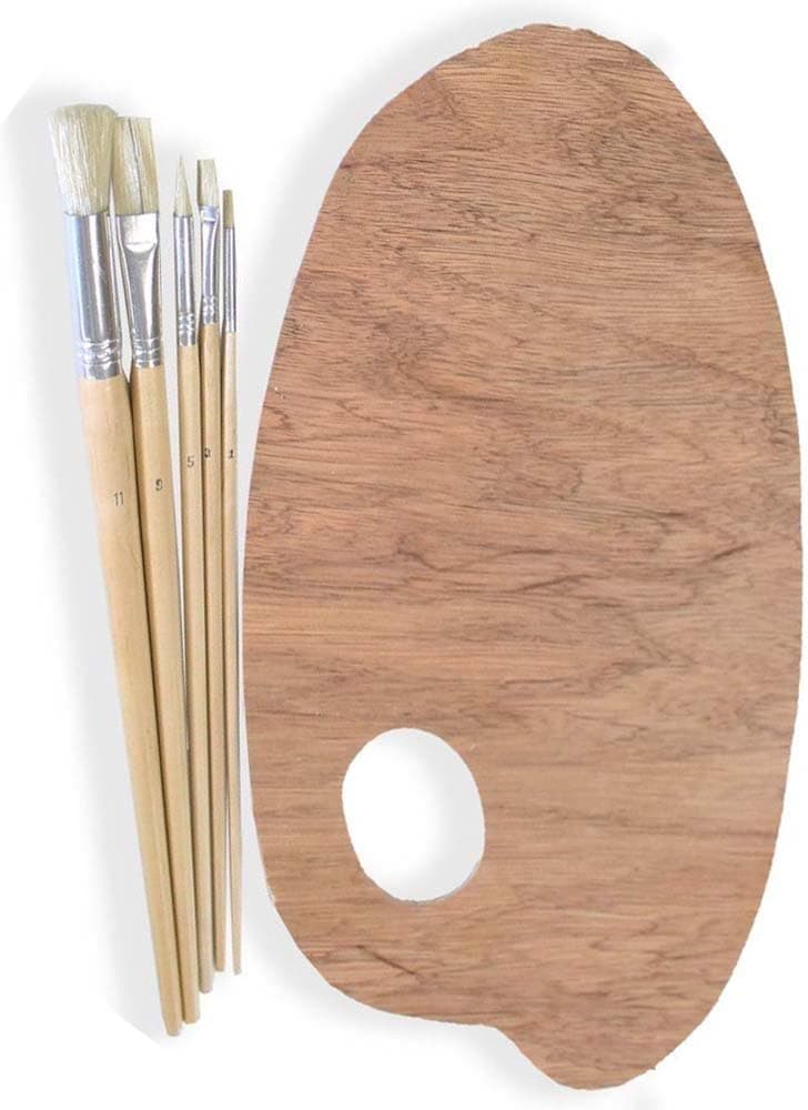 Artist's Professional Long Handled Paint Brushes With Wooden Palette
