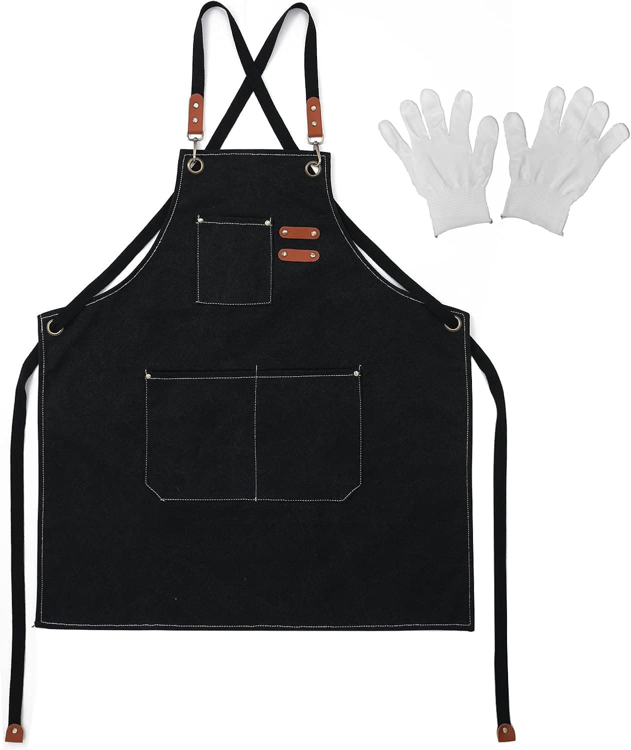 Aotacpo Wear Resistant Cross Back Apron Waterproof Breathable Canvas Woodworking Chef Apron for Men Women