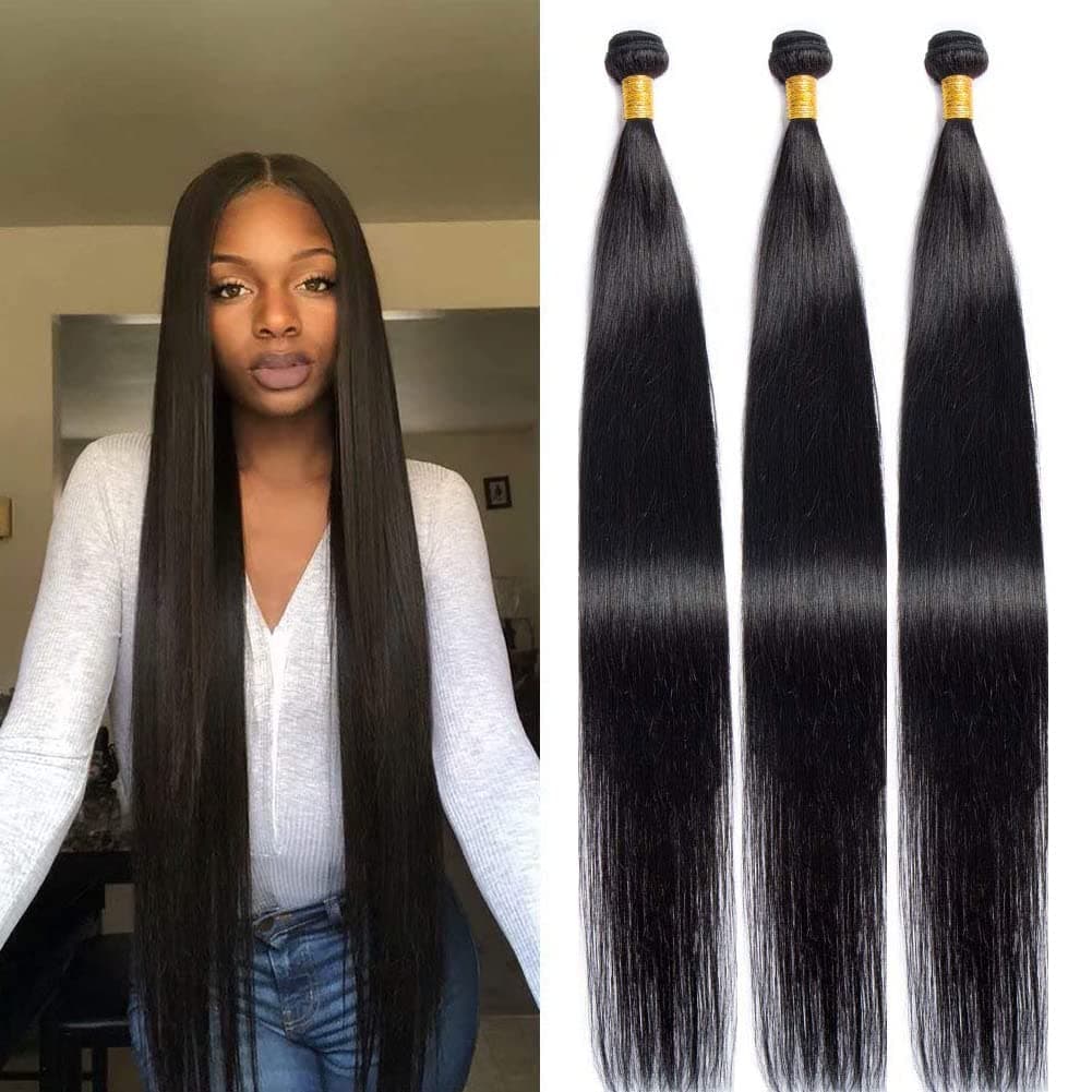 Brazilian Straight Human Hair Bundles 26 28 30 Inch 12A Virgin Human Hair 3 Bundles Straight Hair Bundles 100% Unprocessed Brazilian Hair Bundles Natural Color