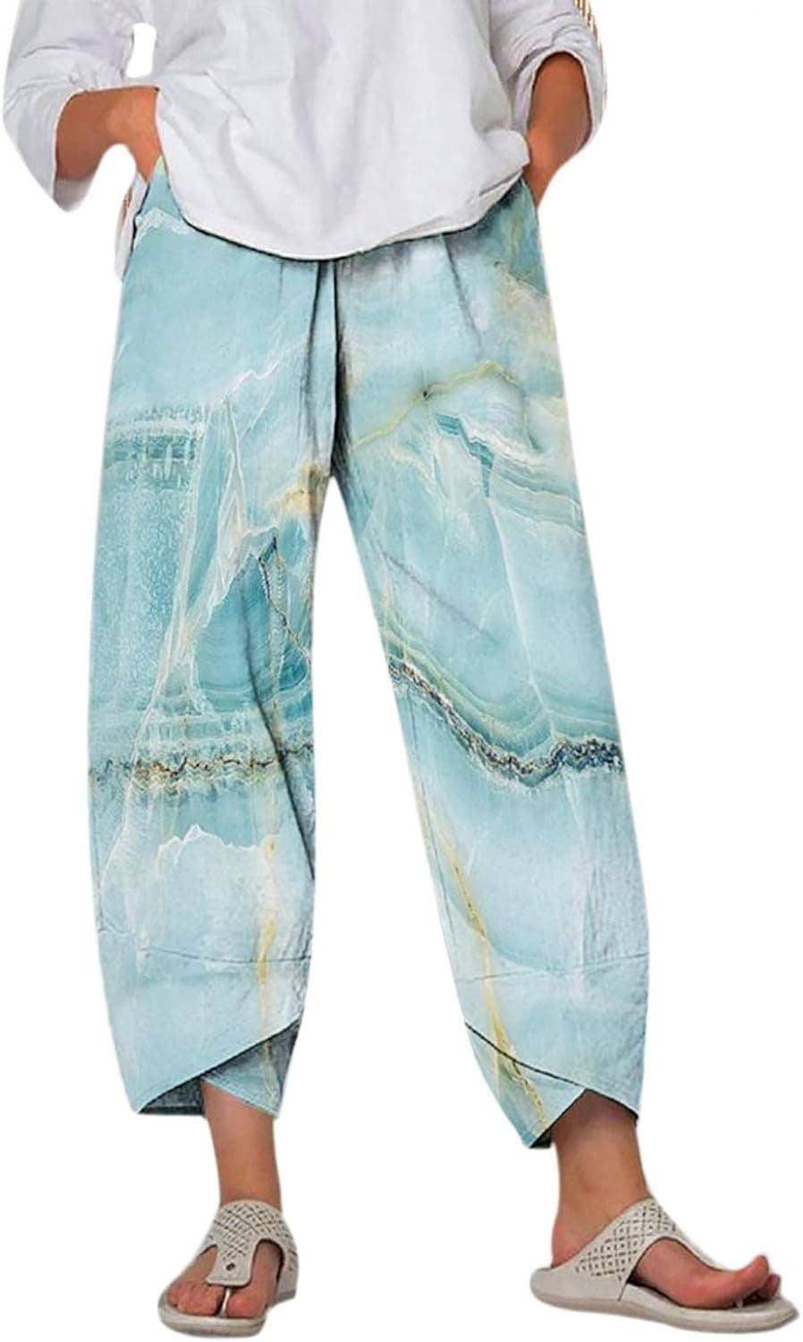 Gufesf Cropped Pants for Women Office, Women's Capri Pants with Pockets Wide Leg Casual Soft Pant Lightweight Capris