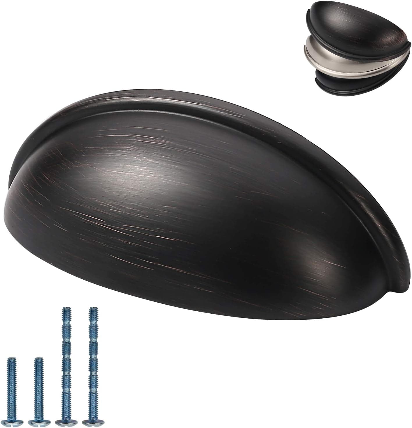 FURNIWARE 10Pack 3 Inch(76mm) Drawer Pulls, Half Moon Cup Handle Hardware for Kitchen Cabinet Closet Dresser Cupboard Bathroom-Oil Rubbed Bronze