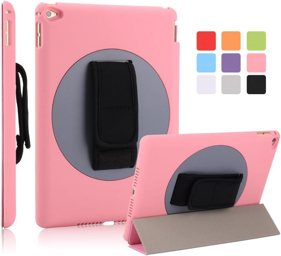 iPad Air 2 Case, Dowswin iPad Cover 360 Degree Rotating Handheld Case Slim-Fit Smart Case Cover for Apple iPad 6th Gen 9.7 Inch Tablet with Auto Wake/Sleep Feature(Pink)