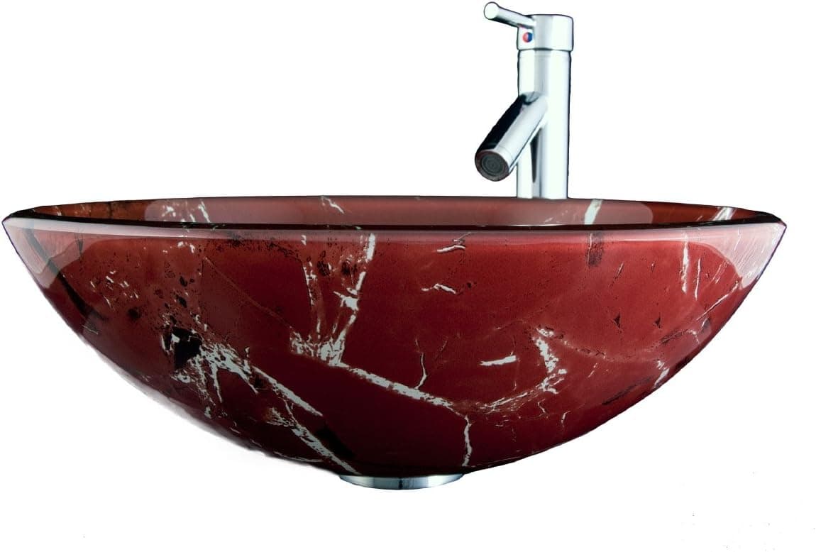 Bathroom Glass Vessel Sink Burgundy Designer Round
