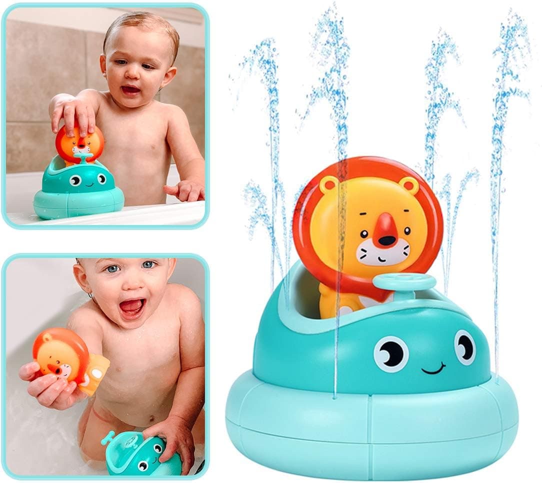 Baby Bath Toys- Water Spray Toys- Spinning Boat with Toy Lion- Bathtub Toys for Toddlers & Kids- Fun & Interactive Bath Toys for Bathtub or Pool- Sprinkler Bath Toys