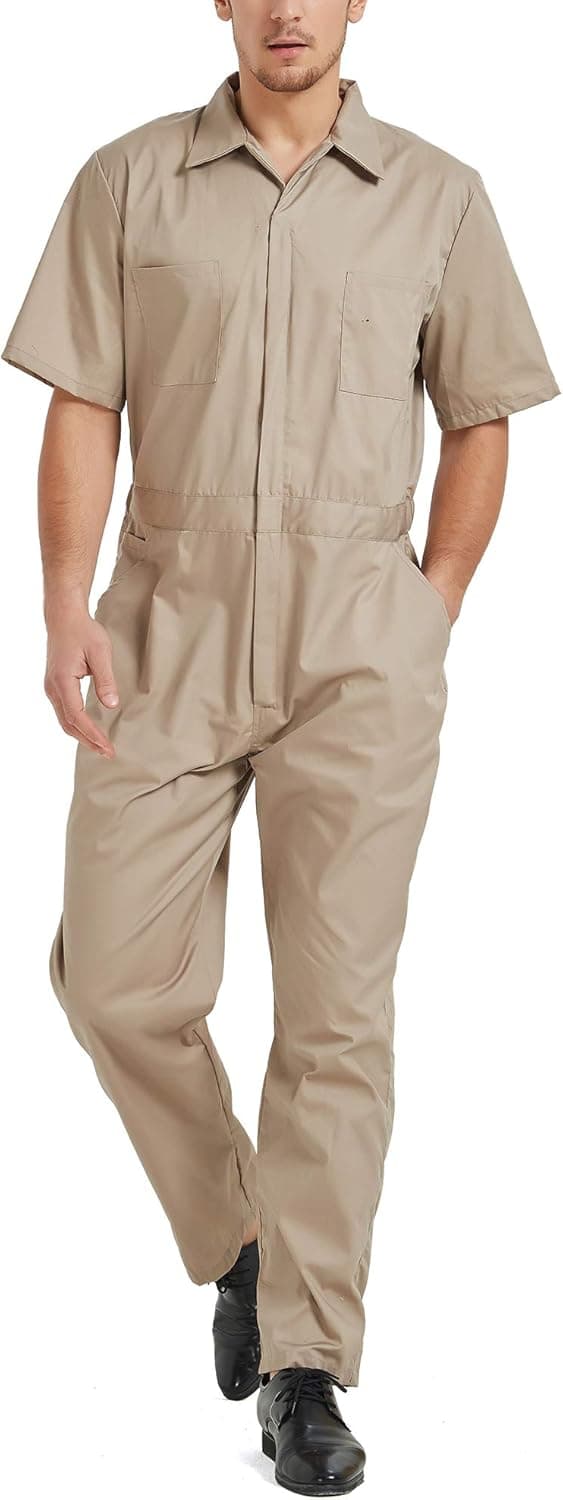 TOPTIE Men's Short-Sleeve Work Coverall Lightweight with Elastic Waist