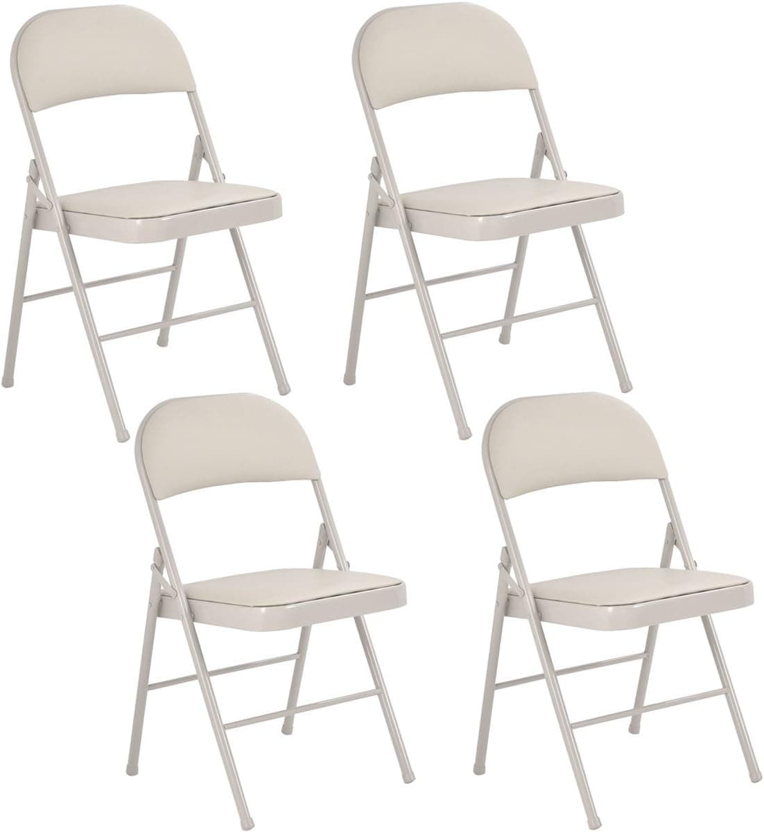 Giantex 4-Pack Folding Chairs PU Padded Steel Frame Portable Home Garden Office Furniture, Beige