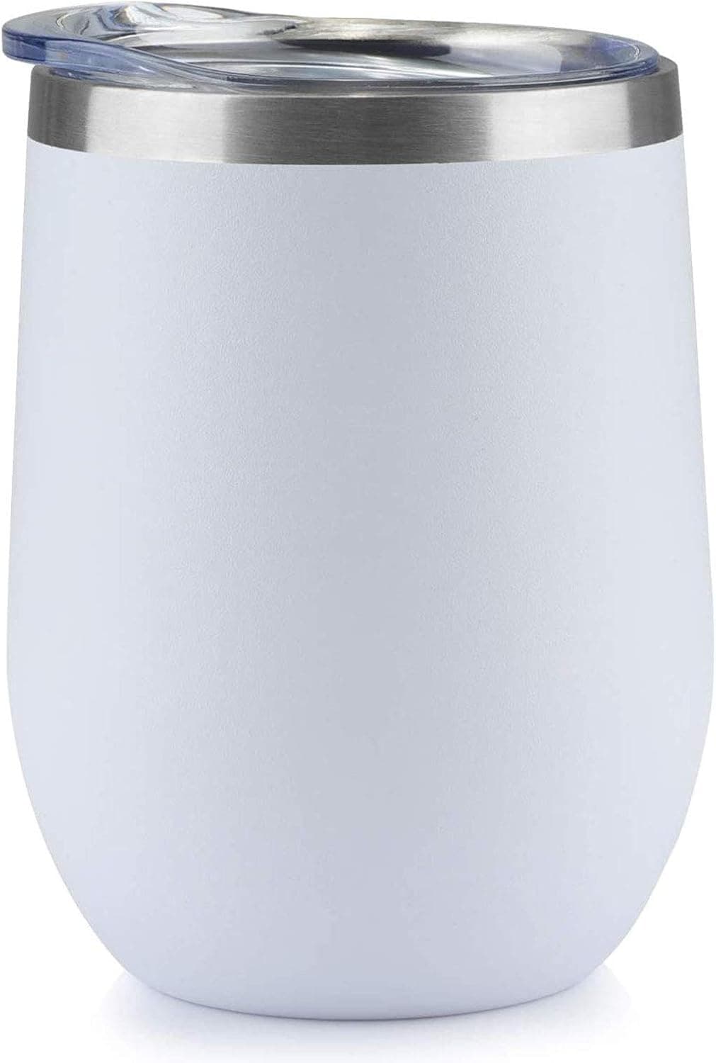Deitybless 12 oz Stainless Steel Stemless Wine Glass Tumbler with Lid, Double Wall Vacuum Insulated Coffee Mug, Spill Proof, Travel Friendly, Fun Cocktail Drinkware - white