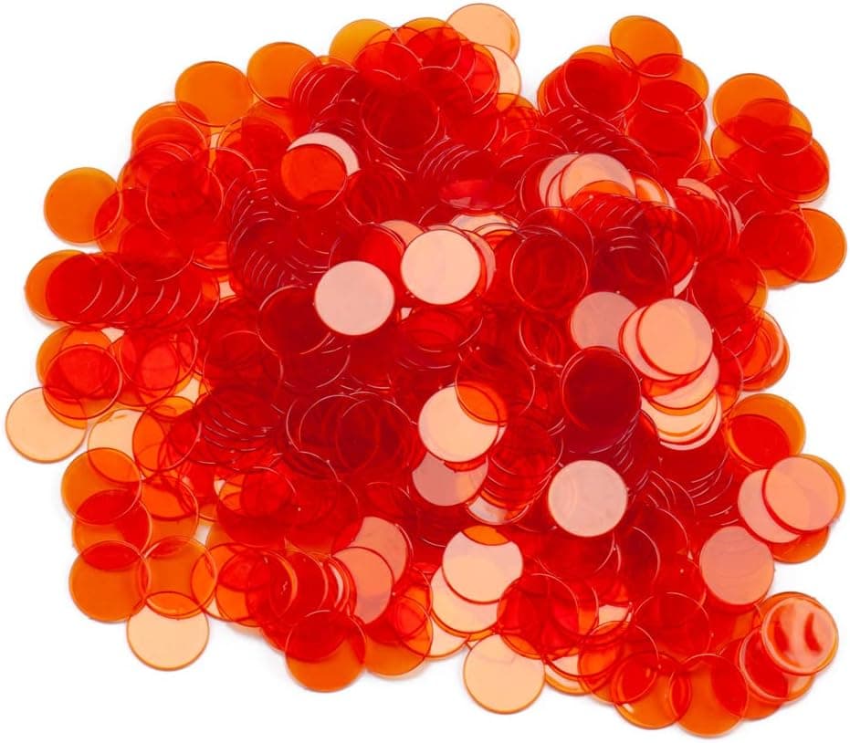 GSE 500/1000 Pieces of 3/4-inch Plastic Transparent Bingo Chips for Bingo Game Party, Classroom, Game Night, Bingo Hall (Orange, 1000-Pack)