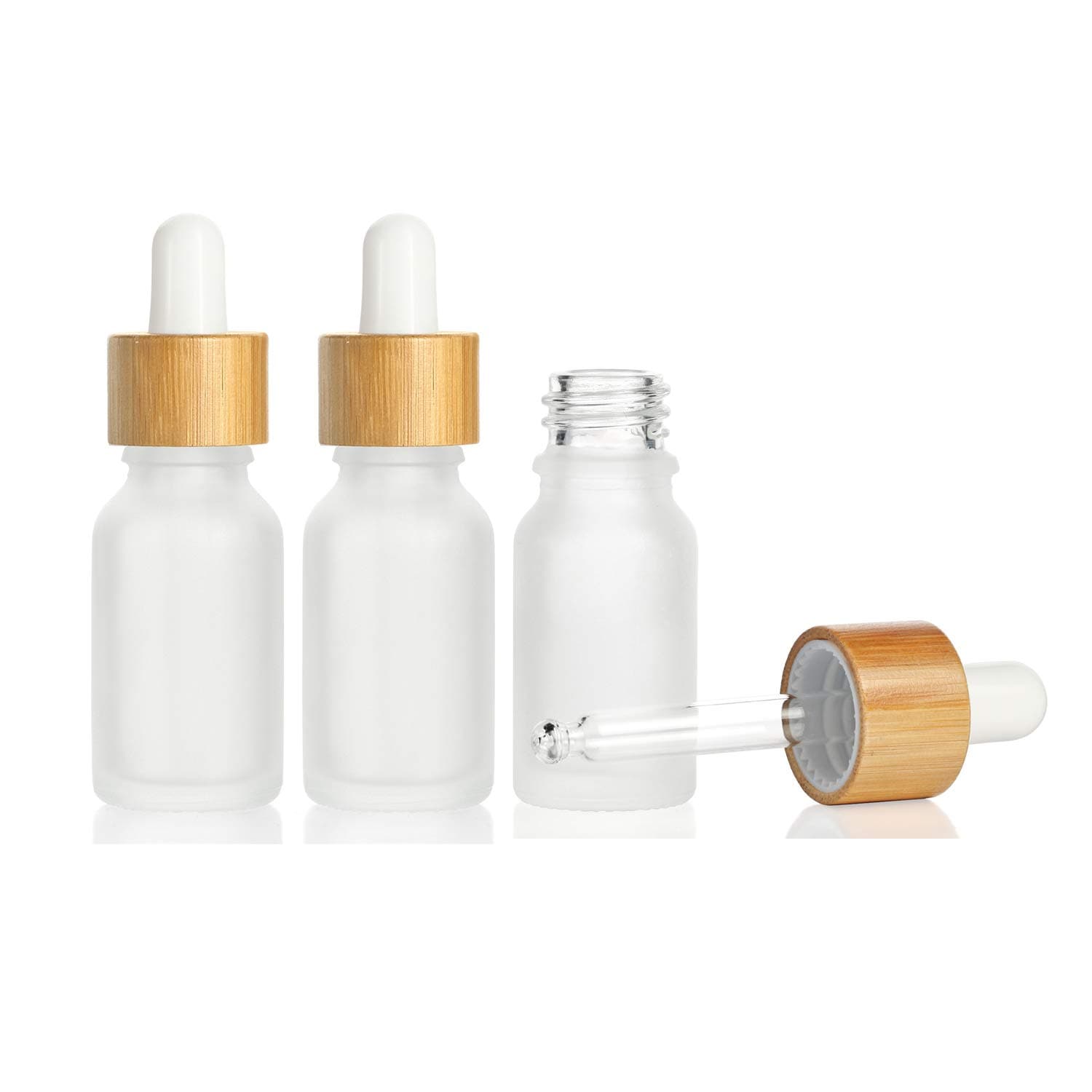Frosted Glass Dropper Bottle,3 Pcs Essential Oil Dropper Bottles With Bamboo Lids Perfume Sample Vials Cosmetic Liquid Eye Dropper Bottles For Travel (15ml/0.5oz)