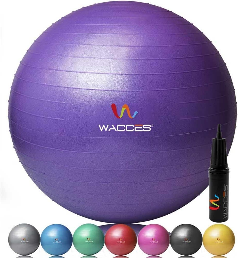 Wacces Professional Exercise, Stability and Yoga Ball for Fitness, Balance & Gym Workouts- Anti Burst - Quick Pump Included (Purple, 55 cm)