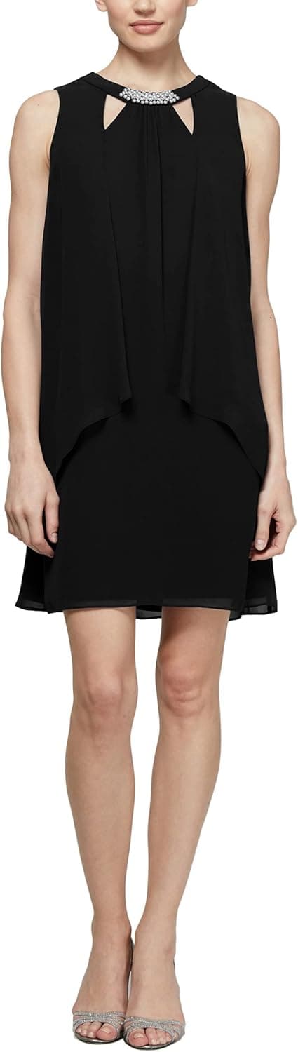 S.L. Fashions Women's Sleeveless Cutout Pearl Neck Dress