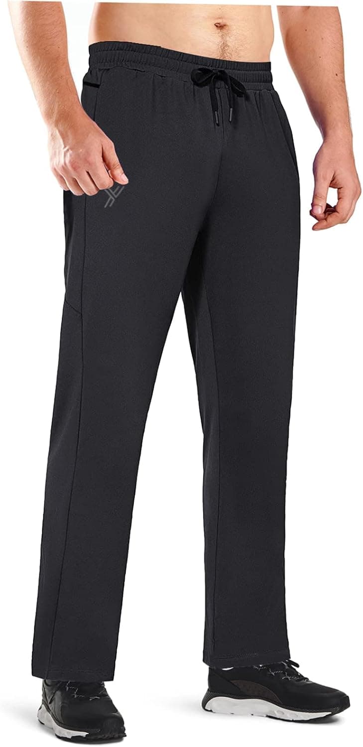 Youper Men's Sports Lightweight Fleece Pants with 3 Pockets for Running, Exercise & Workout (Black, Large)