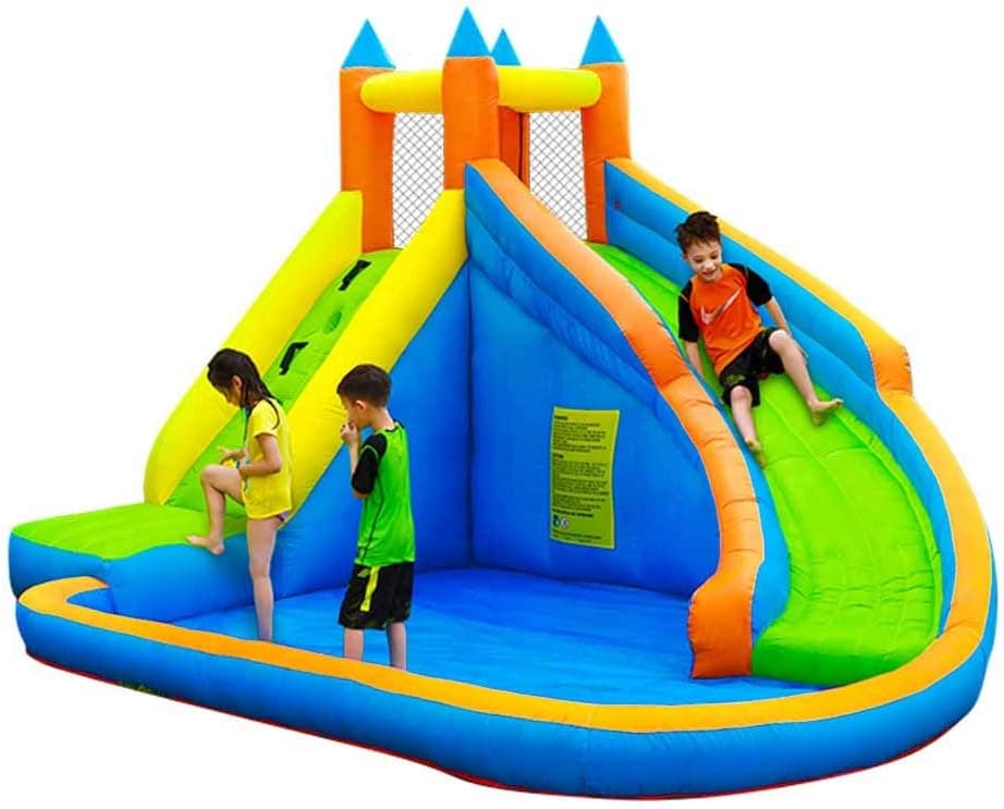 Doctor Dolphin Inflatable Water Slide ,Long Slides for Kids Backyard with Climbing Wall,Kids Bounce House with Slide,Inflatable Water Park with Plash Pool for Outdoor