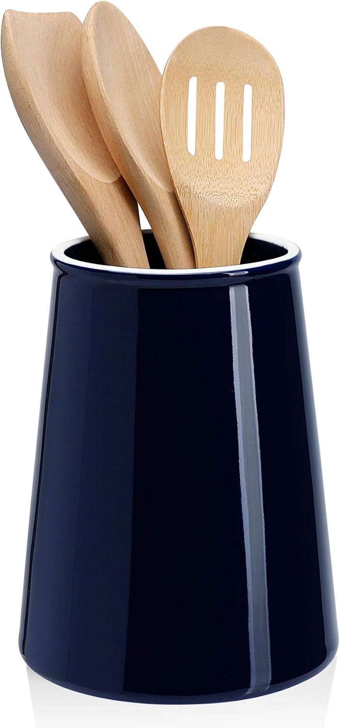 Sweese 801.103 Kitchen Utensil Holder, 7″ Large Porcelain Stable Utensil Caddy with Countertop Counter Utensil Organizer, Cooking Utensil Organizer Caddy for Farmhouse Kitchen Décor, Navy