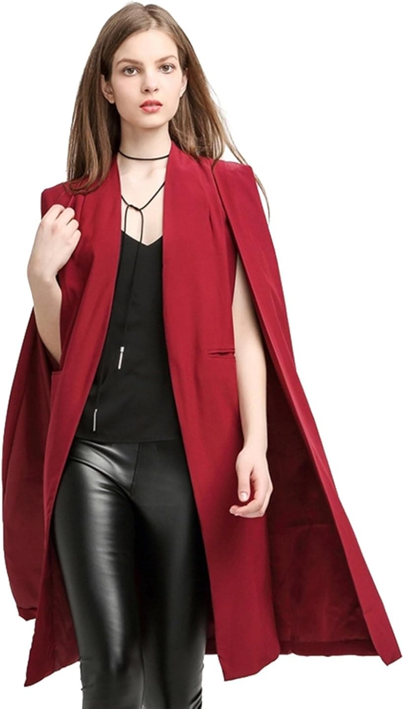 Lemon Richlulu Womens Lightweight Open Front Longline Blazer Cloak Cape Trench Coat(X-Large, Burgundy)