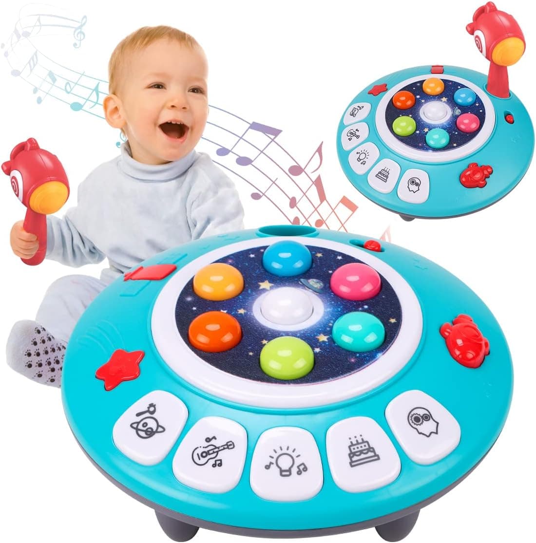 Qizebaby Multifunctional Music Pounding Toys, 8 Modes with Whack A Mole Game, Lullaby Songs Piano Rhythm Light, Baby Early Learning Interactive Toy, Educational Toys for Toddler Boys Girls Age 2 3 4 +