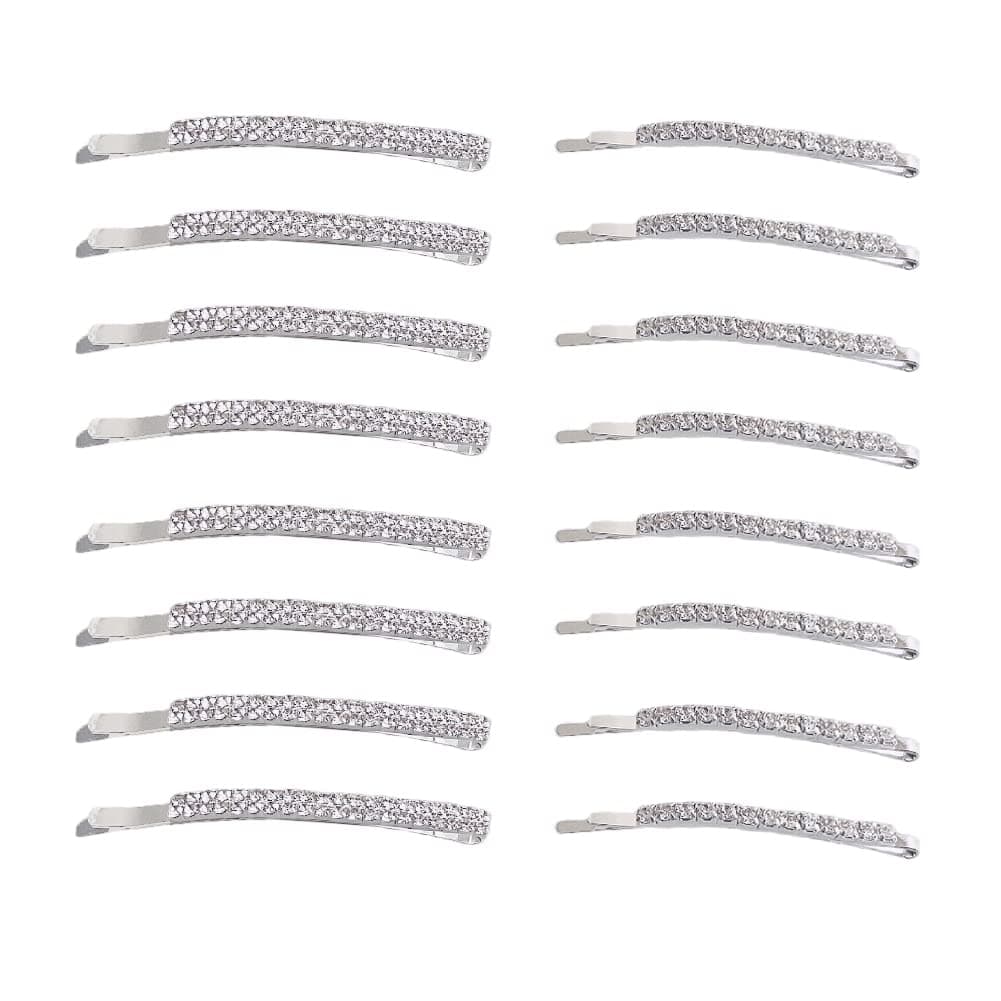 16 pieces Clear Rhinestone Bobby Pin, Single and Double Row Crystal Hair Pin, Shiny Hairpin, Metal Hair Clip Sparkly Hair Decoration for Women Ladies