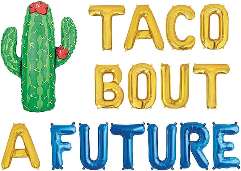 Geloar Taco Bout A Future Decorations, Taco Bout A Future Balloons Cactus Fiesta Mexican Themed Banner for Graduation Bachelorette Bridal Shower Wedding Party Decorations (Blue)