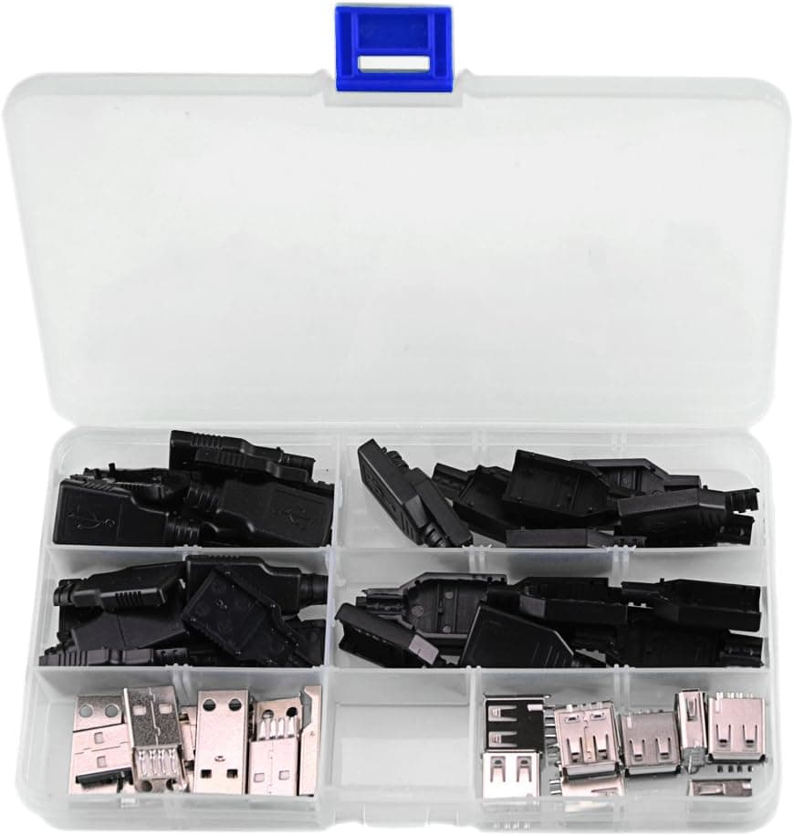 XINGYHENG 20Set Premium USB Connector with Shell Type-A Male(10SET) and Type-A A 2.0 Female 4 Pin Plug Connector Jack Socket DIY(10SET)