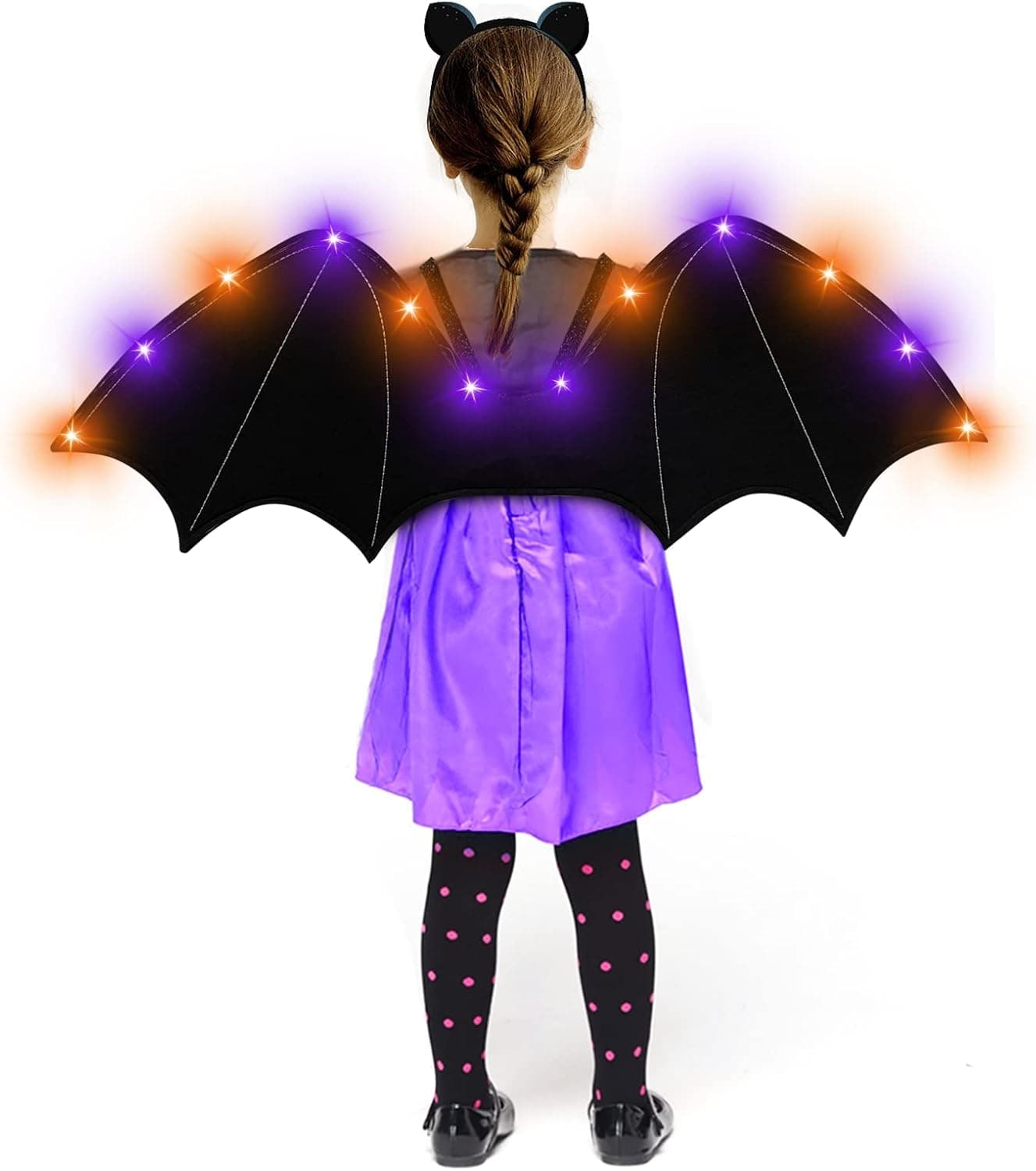 Camlinbo 12LED Halloween Black Bat Wings Costume,Orange Purple Lights Vampire Halloween Costume Accessory