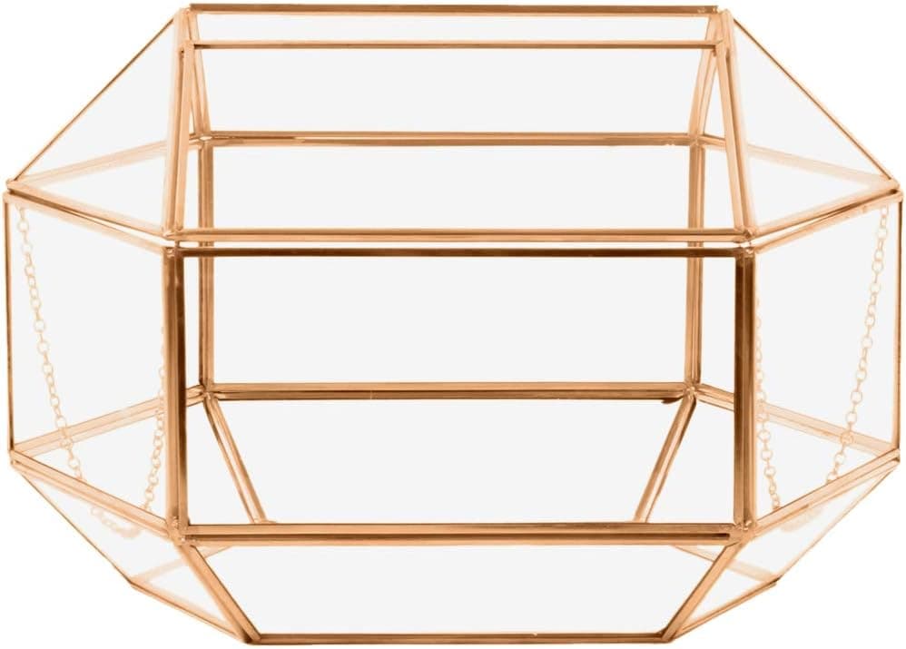 Koyal Wholesale Geometric Glass Wedding Card Box, Rose Gold Wedding Reception Drop Box, Terrarium Glass Planter
