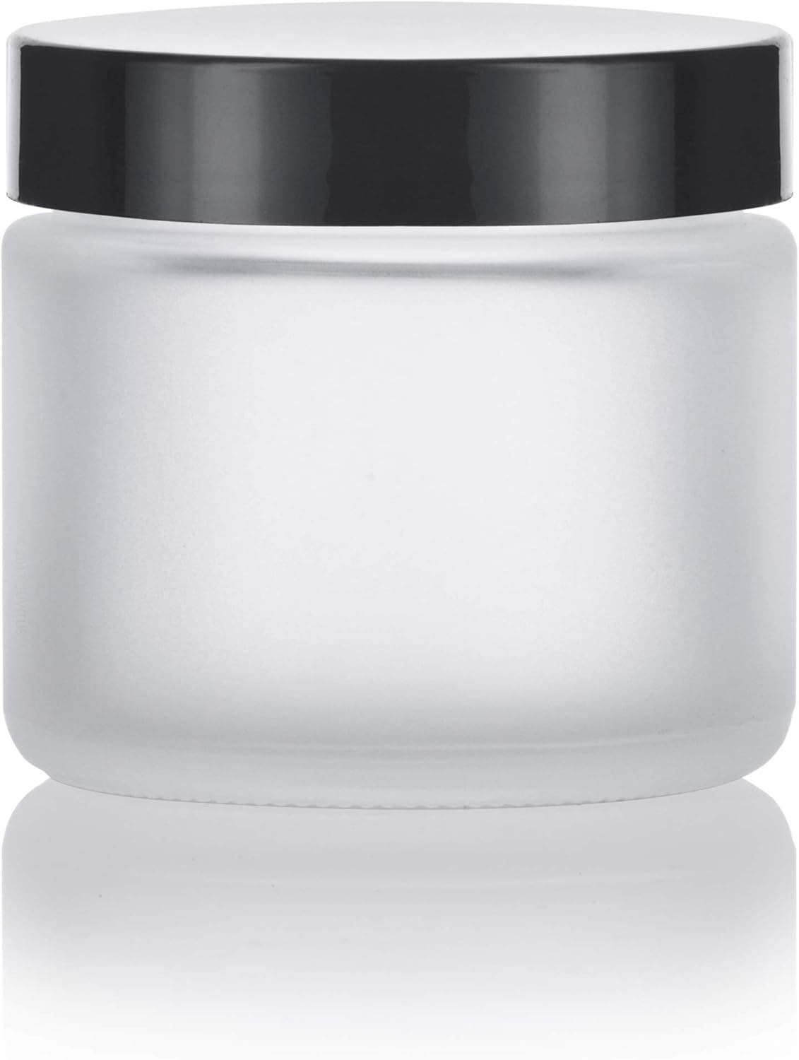 JUVITUS 2 oz Frosted Clear Glass Straight Sided Jars with Smooth Black Lids (6 Pack)