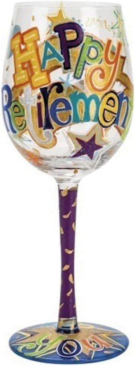 Lolita "Happy Retirement" Wine Glass Hand Painted - Best Gifts for Retirement, Happy Funny Retirement Gifts
