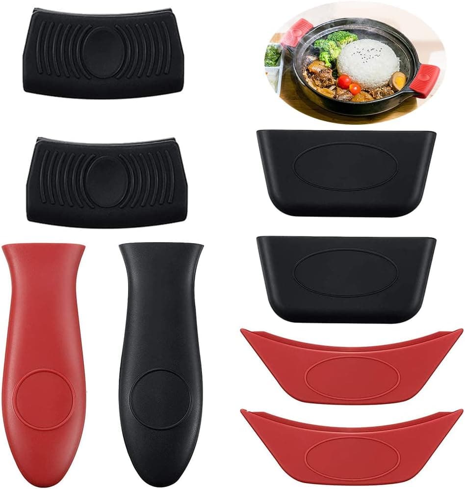 Silicone Hot Handle Holder and Assist Handle Cover Cast Iron Skillet Handle, Non Slid Pot Sleeve Grips for Frying Pans Griddles Oven (8 Pcs)