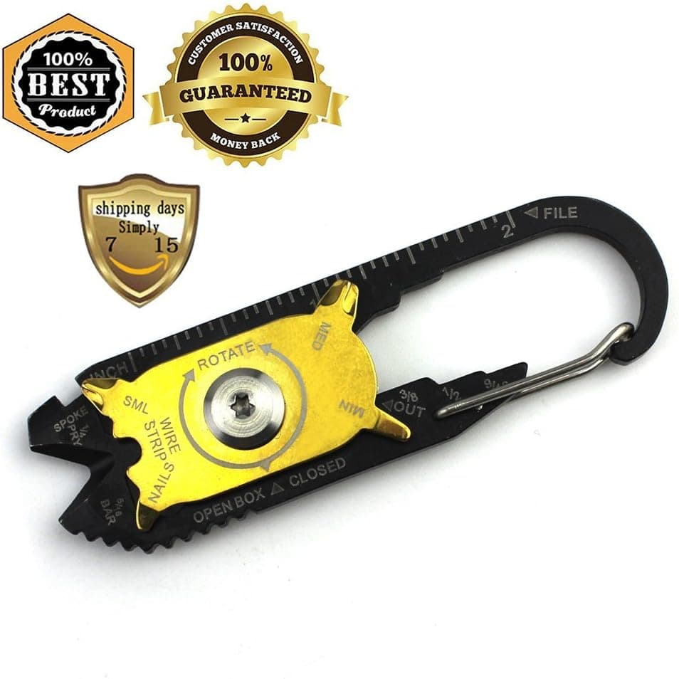 MeanHoo 20in1 Utility Pocket Multi-Function Stainless Steel Multi-Purpose Survival Tool Carabiner Keychain Tools