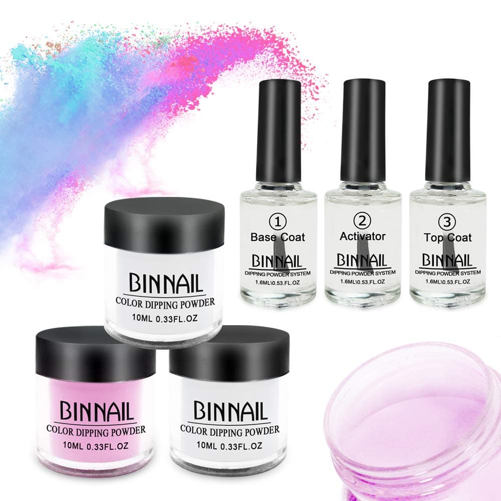 BINNAIL French Nails Dipping Powder no Lamp Cure Fast Dry Nail Dip Powder Starter Kit with Base,Top and Activator