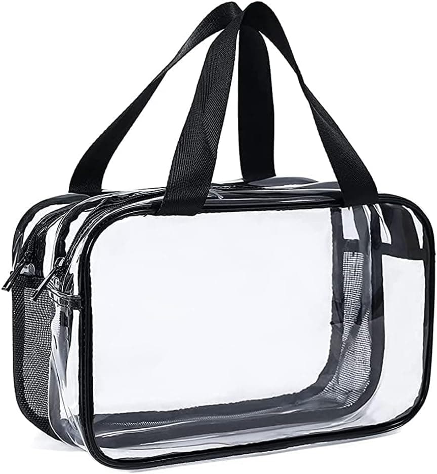 SxoSyo Clear Makeup Bags Toiletry Bag Zipper Closure Cosmetic bag with Compartments Handle Transparent Travel Bags for Toiletries Make up Organizer Bathroom Bag for Women and Men (white)