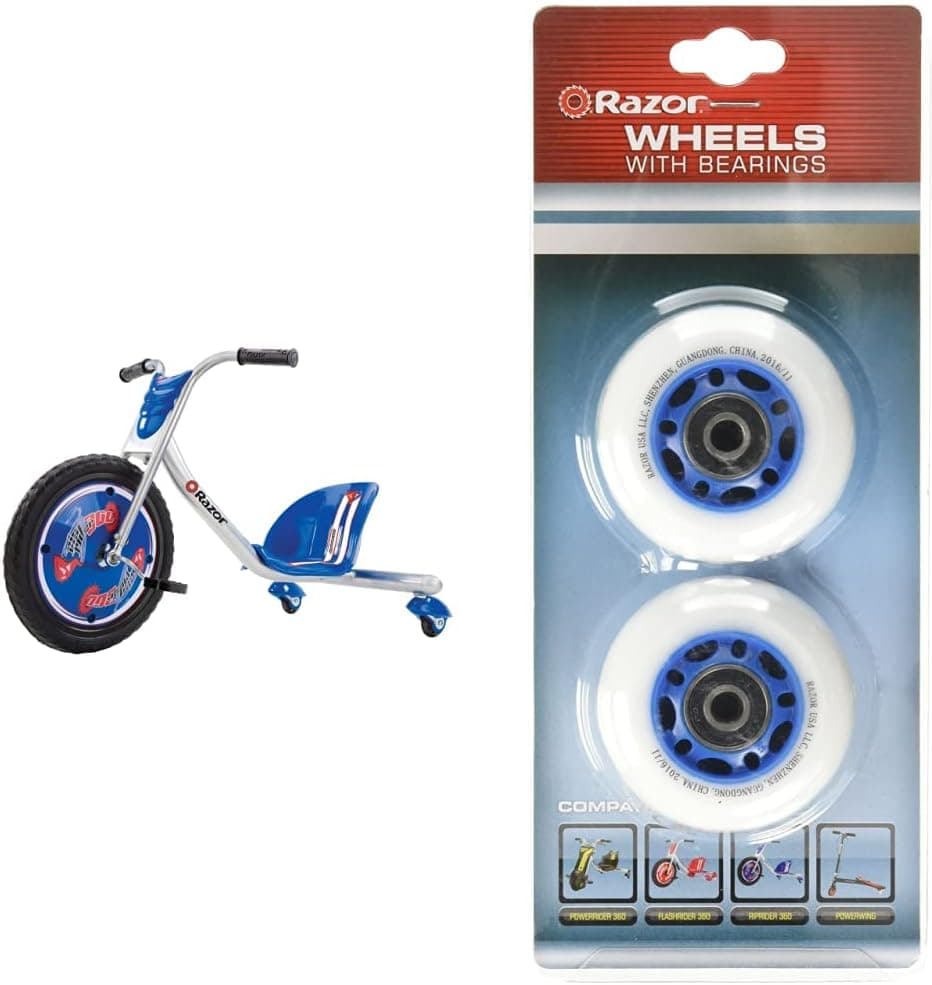 Razor RipRider 360 Caster Trike, Blue and Razor PowerWing RipRider 360 Replacement Rear Wheels, Blue