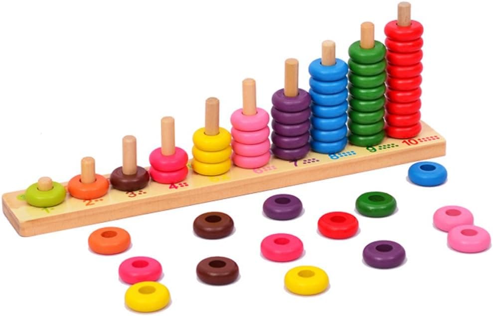 Wooden Educational Counting Toys - Math Abacus Number Learning and Counting Stacker Stacking Game Toy for Kids 3 year old and up (with 55 Beads)
