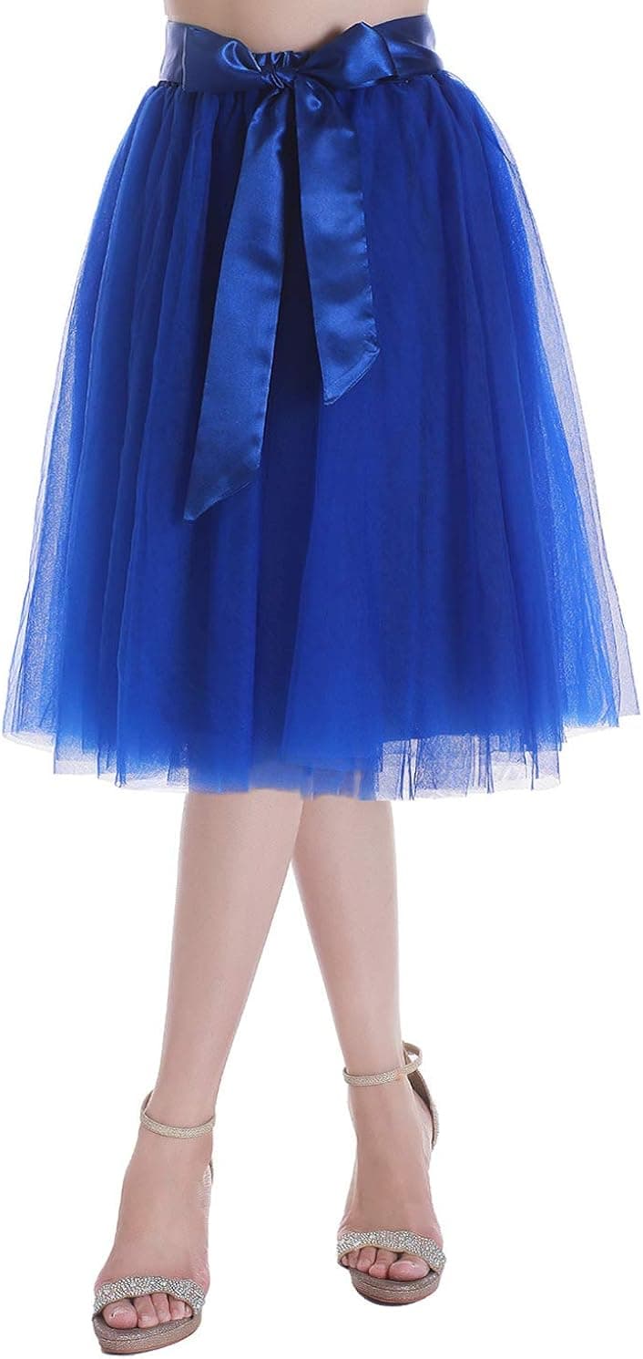 Dancina Women's Tutu A-Line Tea Length Midi Tulle Skirt for Dates Prom Party