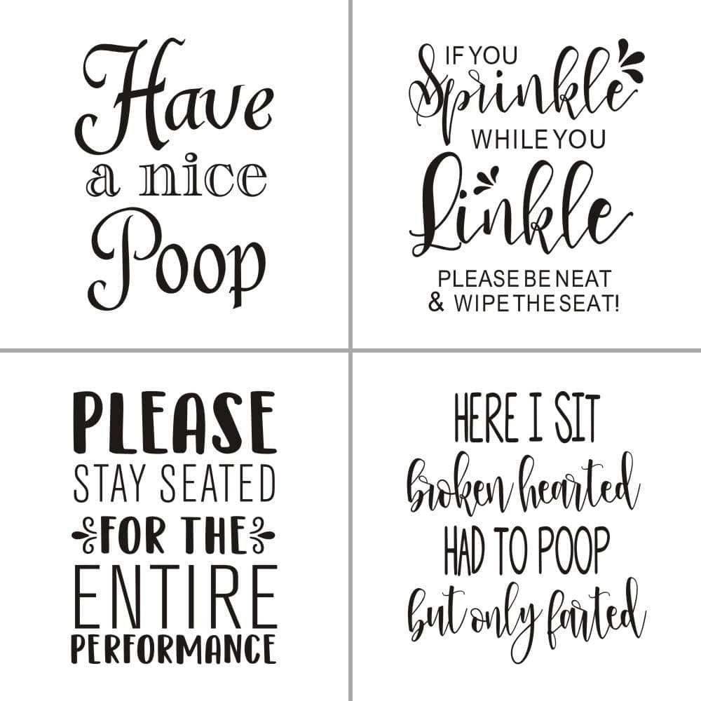 MoharWall Bathroom Quotes Wall Decal Saying Art Stickers Removable Vinyl Decal Decor Set of 4 Decal 8x10 Great Gift for Bathroom Decoration