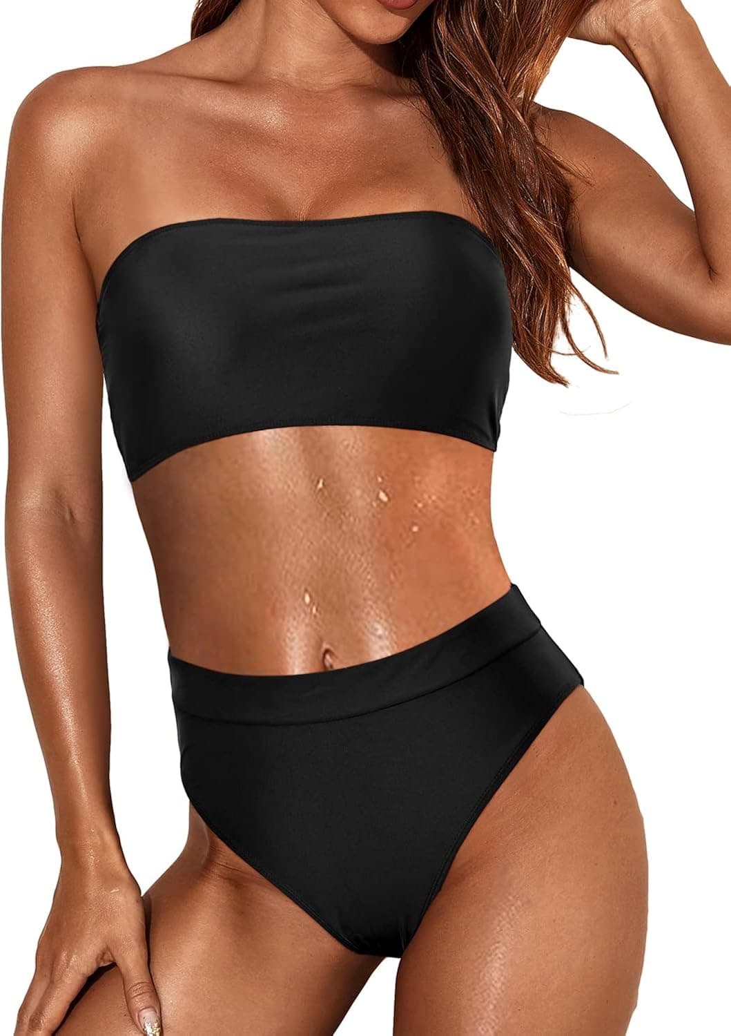 Tempt Me Women Two Piece Bandeau Swimsuit Cheeky High Waist Bikini Set Bathing Suits with Bottom