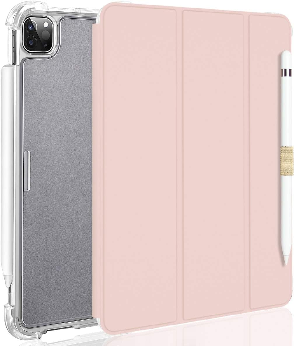 Valkit iPad Pro 11 Case 2020 & 2018, [Support Apple Pencil 2 Charging] Translucent Frosted Smart Folio Stand Cover with Auto Sleep/Wake for iPad Pro 11 2nd Gen 2020 / 1st Gen 2018, Light Pink