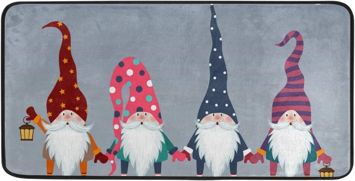 Gnomes Christmas Print Kitchen Rug Doormats Carpet Bath Mats Runner Rug for Home Decor,Non-Slip Standing Kitchen Rug 39" X 20"