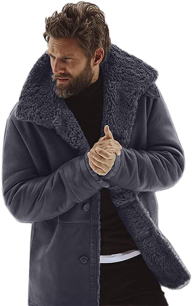 kemilove Men's Vintage Sheepskin Jacket Fur Leather Jacket Cashmere Shearling Coat