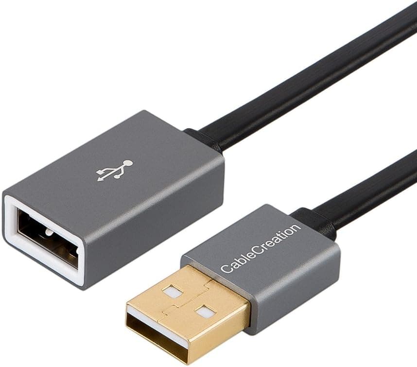 CableCreation USB 2.0 Extension Cable, 1.66 ft Flat Slim-line USB A Male to Female Extender for Gamepad, Flash Drive, Mouse, Keyboard, Printer, Scanner, Card Reader, 0.5M, Black