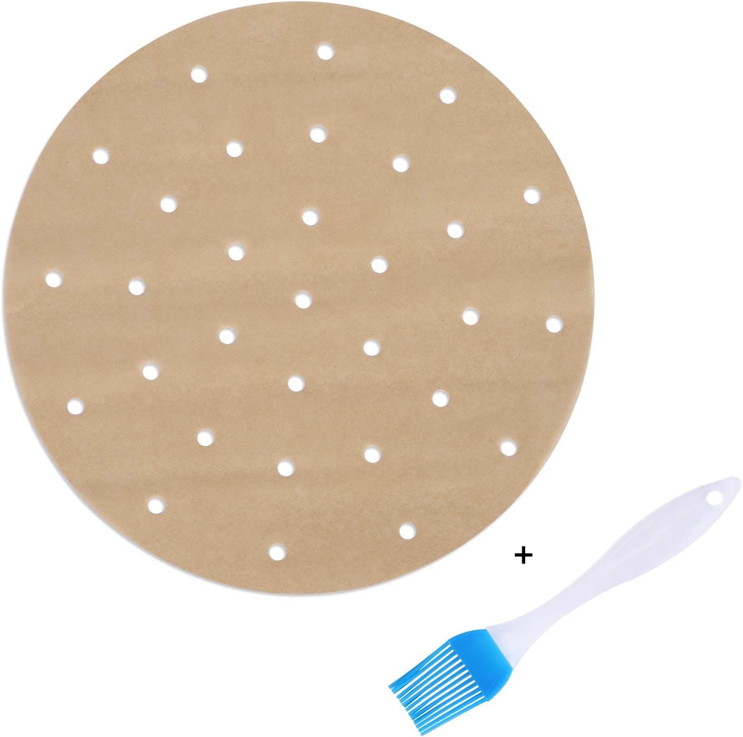 200Pcs Unbleached Air Fryer Liners, 7.5 Inch Round Parchment Paper Bamboo Steamer liners for Air Frye, Steaming Basket, Pans, Perforated Anti-stick Waterproof, Easy Cleanup