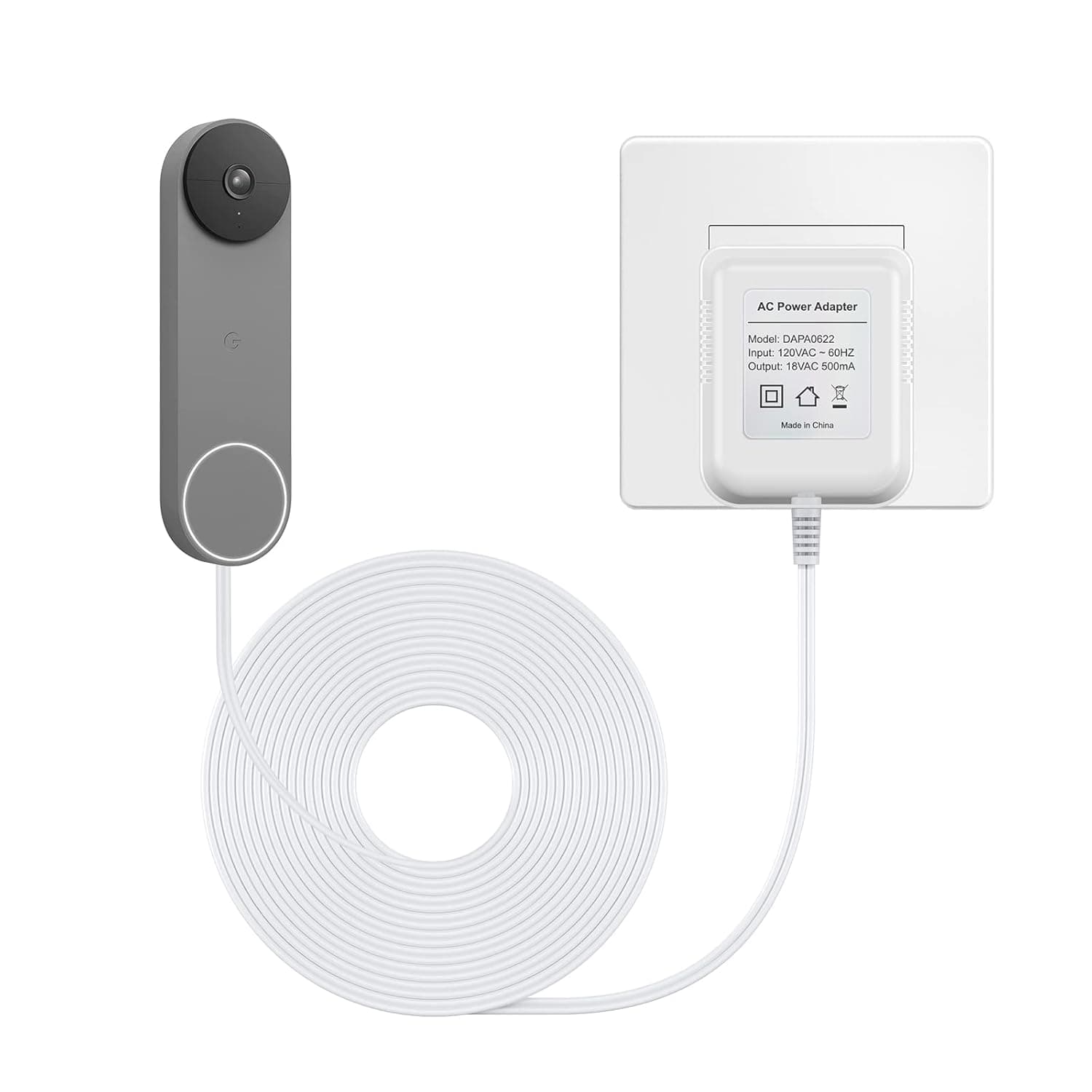 Ayotu 18V 500mA Doorbell Transformer Compatible with Nest Hello Video Doorbell, Video Doorbell Power Supply Continuous Charging Without Fear of Power Failure(NOT Include Doorbell), 16ft/5m White